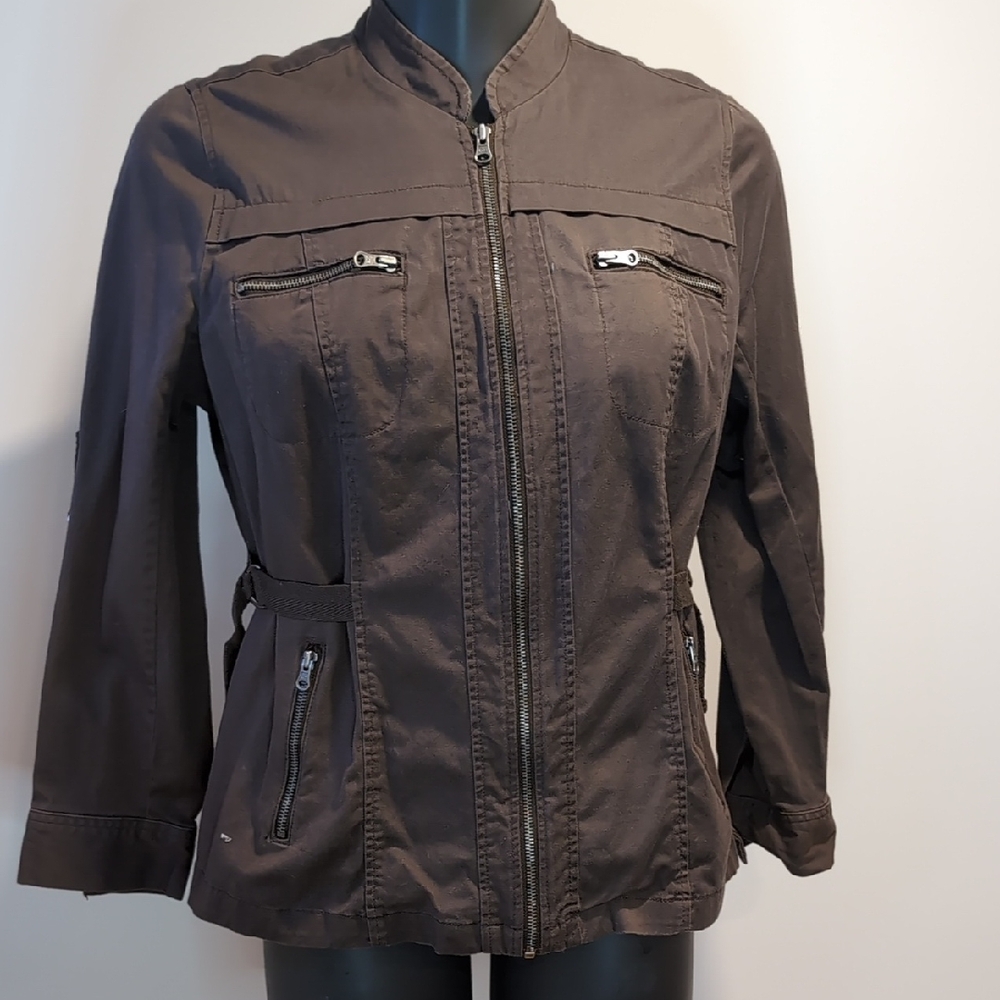 Penningtons Brown Cinched Waist Cotton Zip Jacket Size 18 Plus Size